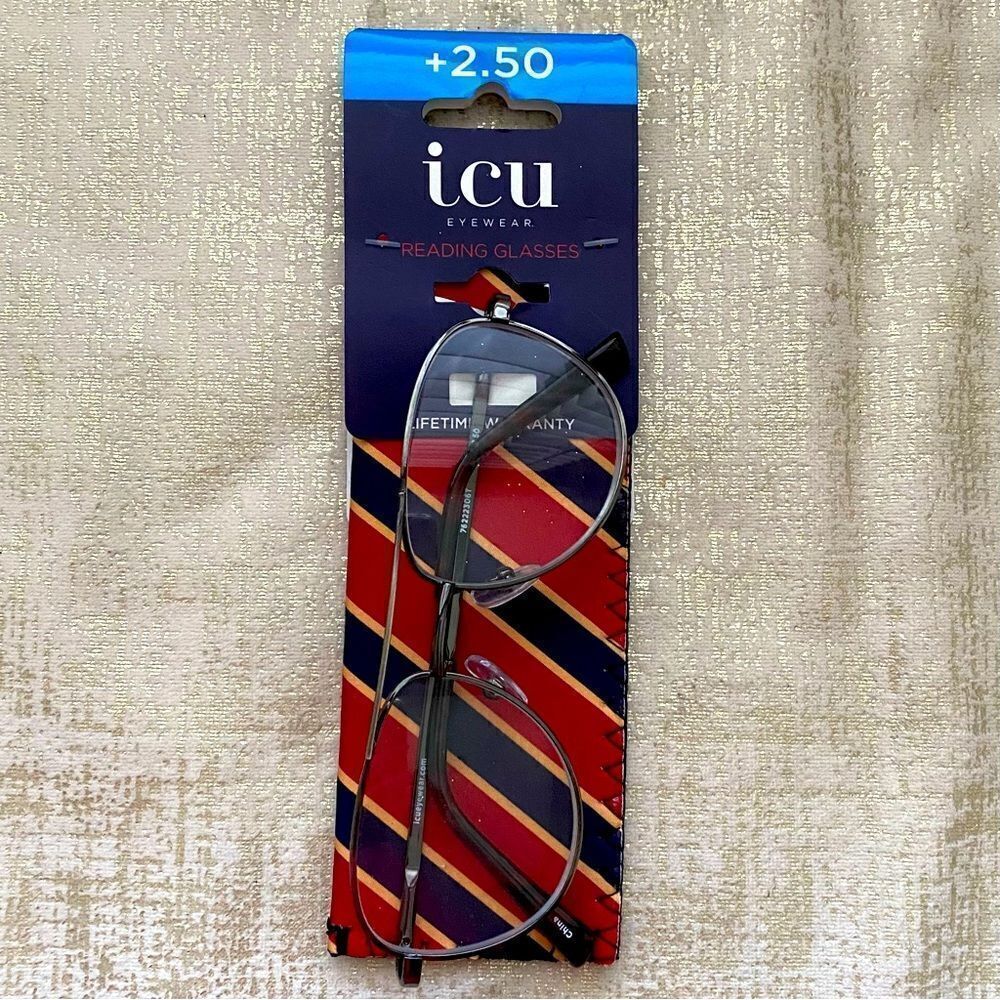 NWT ICU Eyewear Silver & Tortious Shell Reading Glasses/Cheaters Strength +2.50